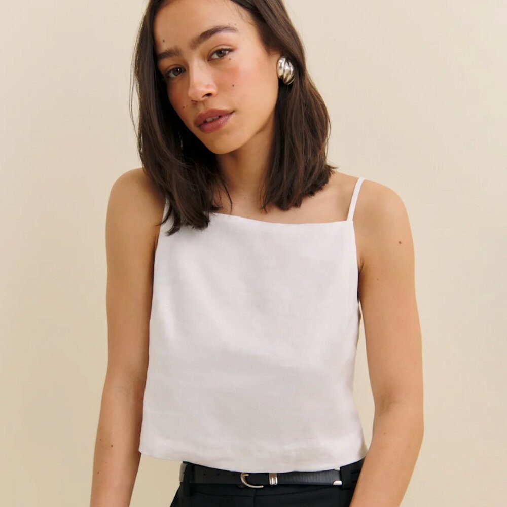Reformation Kerri Linen Top White Small